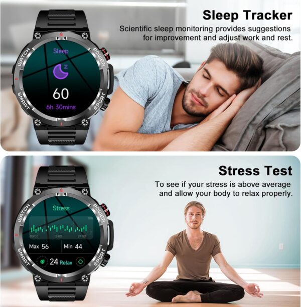 Blackview Military Smart Watch for Men (Answer/Make Calls), 1.39" HD Fitness Watch with Heart Rate SpO2 Sleep Monitor Stress Test, 100+ Sports Modes Waterproof Outdoor Smartwatch for iOS Android - Image 6
