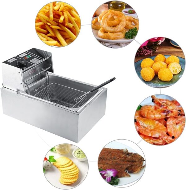 Stainless Steel Deep Fat Fryer, Electric Deep Fryer Adjustable Temperature Control Fryer with Removable Oil Basket 6 L Deep Fat Fryer Easy Clean for Home and Commercial Use - Image 3