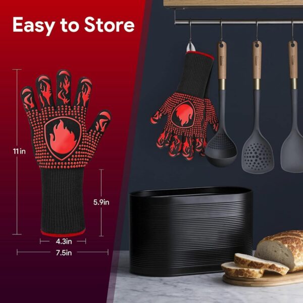 BBQ Gloves, Oven Mitts Grilling Gloves - 1472℉ Extreme Heat Resistant Oven Gloves, Non-Slip Silicone Cooking Gloves for Grilling, Barbecue, Baking, Welding (A Pair) - Image 6