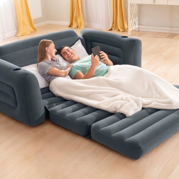Intex Queen Size Pull-Out Inflatable camping sofa bed Sleep Away Futon Couch with 3 quick inflation and deflation valves, ‎203.2 x 231.14 x 66.04 cm, Charcoal grey - Image 6