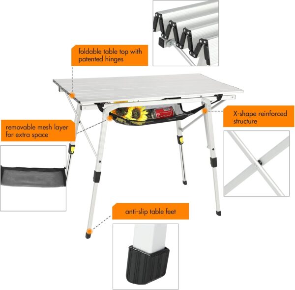 Portal Camping Tables That Fold up Picnic Table Folding Portable with Height Adjustable Legs Collapsible Table 3ft Aluminium Rollup Outdoor Table Lightweight Foldable for Beach Fishing Garden BBQ - Image 6