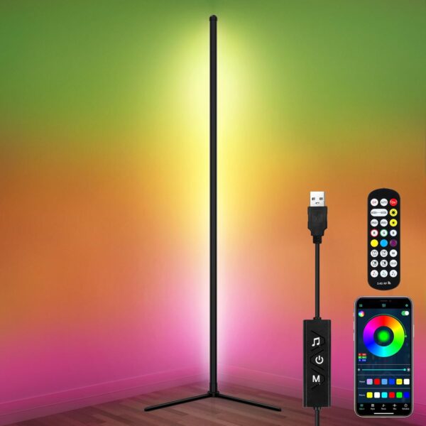 RAMSWIN LED Corner Floor Lamp RGB Corner Light 61.5'' Modern Standing Lamp with APP/Remote/Music Sync/16 Million Colour Changing/Dimmable Smart Floor Light for Bedroom Living Room - Image 2