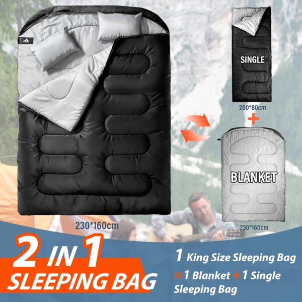 MEREZA Sleeping Bags XL for Mens Double Sleeping bag Adult Wide Sleeping Bag for Camping Big and Tall Sleeping Bags Large 2 Person Sleeping bag King Size Warm Cold Weather - Image 5