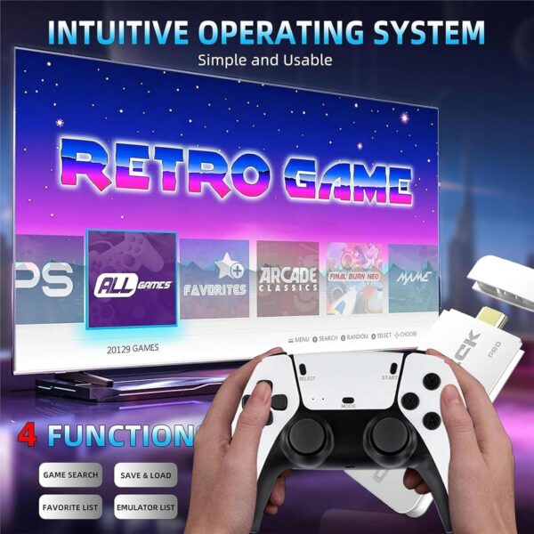 Wireless Retro Game Console, Retro Game Stick 4K HDMI Output Built-in 20000+ Games Daul 2.4GHz Wireless Controllers 9 Emulators Plug and Play Video Games for TV - Image 6
