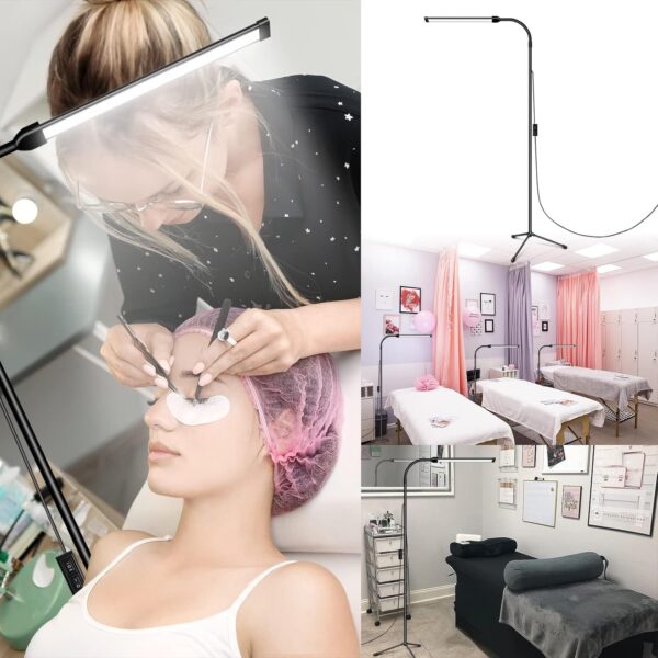 JCOTTON LED Floor Lamp for Eyelash Extensions, Adjustable Gooseneck Reading Floor Lamp for Office Bedroom, Dimmable Standing Light for Sewing Craft, Ring Light for Lash Tattoo Beauty - Image 5