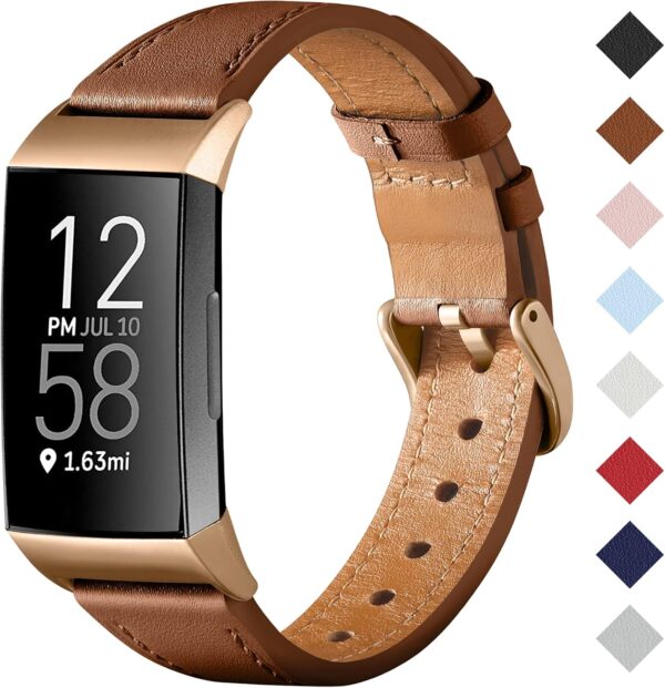 CeMiKa Genuine Leather Strap Compatible With Fitbit Charge 4/3 Tracker, Replacement Wristband for Women Men - Image 2