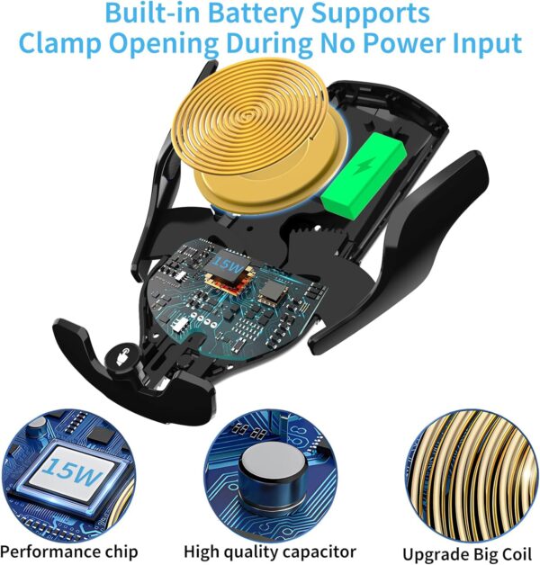 UEASE Wireless Car Charger, 15W Fast Charging Auto Clamping Car Charger Phone Mount Air Vent Cell Phone Holder for iPhone 16/15/14/13/13 Pro/12 pro/12/11/X, Galaxy S24/S23/S22/S21 etc - Image 5