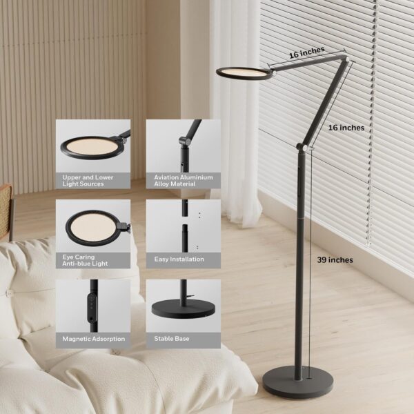 Honeywell LED Floor Lamp - F01BK Sunturalux™ Eye Caring Dimmable Standing Light with Remote,Bright Natural Daylight 5 Colors & 5 Brightness Adjustable Tall Lampara for Home Office Living Room Bedroom - Image 5