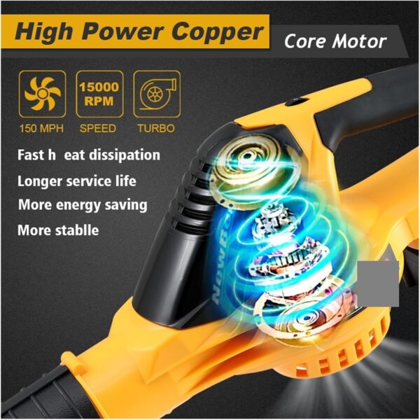 Centrifugal Blower, 20V Electric Blower， Speed Adjustable Powerful 5000W Cordless Leaf Blower， Household Blowing Dust Blowing Snow Power Tools(18V With 2 Battery) - Image 5