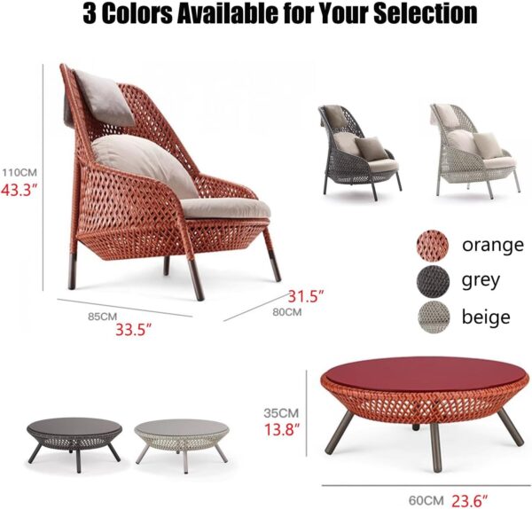 3 Piece Outdoor Patio Furniture Sets，PE Wicker Patio Chairs Outdoor Modern Conversation Sofa Set For Deck Yard Porch(Orange) - Image 8