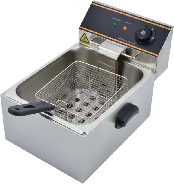 Electric Deep Fryer 6L 3000W Countertop Stainless Steel Single Tank with Lids&Basket Home, Restaurant Use - Image 2
