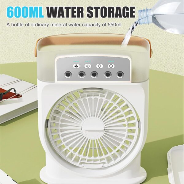 Portable Air Conditioner Fan 600ML, 4 in 1 Personal Mini Cooling Fan with Water Mist Spray, Quiet Air cooler Fan With 1/2/3 H Timer 3 Speeds, 7 Colors LED Night Lights, Personal Evaporative Coolers - Image 8