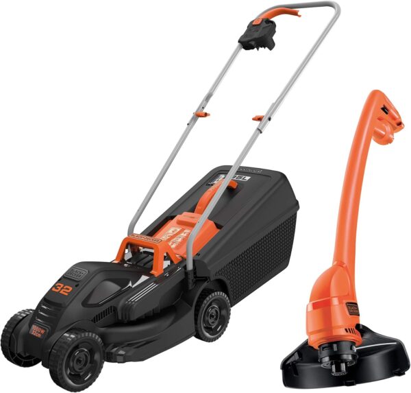 Black+Decker BEMW351GL2 Electric Lawnmower/Trimmer Kit (1,000 W, 32 cm Cutting Width, Triple Axial Cutting Height Adjustment, 35 L Grass Catcher Container, Includes 200 W Single-Handed Grass Trimmer) - Image 2
