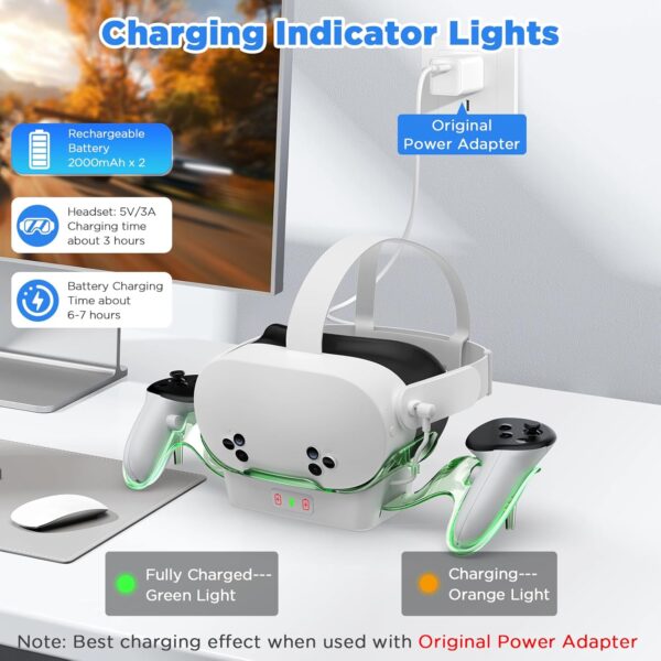 Aceshop Charging Stand for Meta Quest 3S/2 Magnetic VR Charging Dock with Controller Holder and Indicator Light, 2 Rechargeable Batteries - Image 5