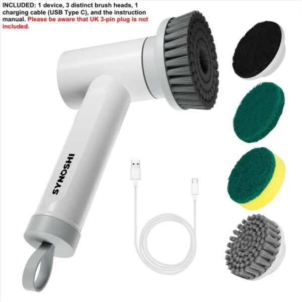 Synoshi Power Spin Scrubber Cordless, Electric Scrubber, Electric Cleaning Brush 3 Replaceable Heads, 2 Speeds, Perfect for Bathroom, Floor, Scrubbing Brush for Household - Image 5