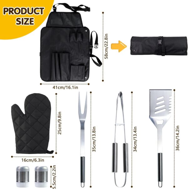 Fltengle 7pcs BBQ Stainless Steel Grill Tools Set with Aprons and Gloves, Professional Barbecue Accessories BBQ Kit for Camping, Picnics, the Backyard - Image 3