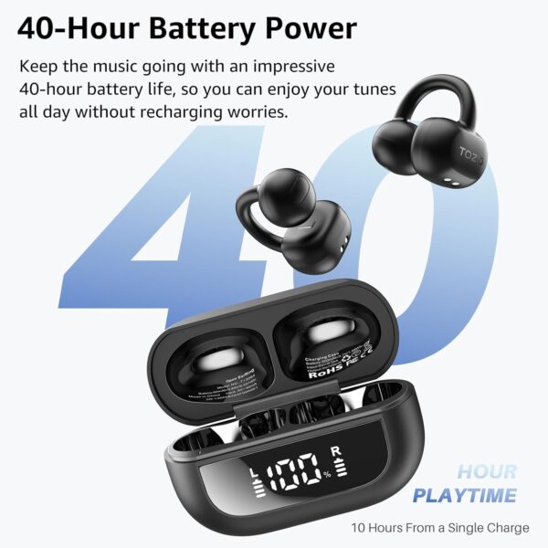 TOZO OpenEarRing Open Ear Headphones, Clip On Earphones, Lightweight Comfort, Wireless Open Ear Earbuds with Smart Digital Display, 40H Playtime, IPX5 Waterproof, Bluetooth 5.4, Custom EQ via App - Image 6