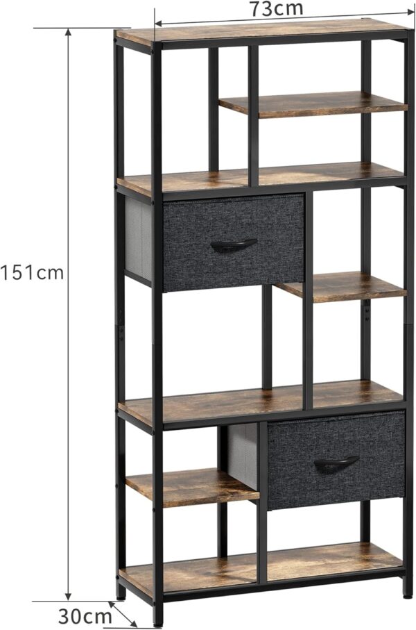 YITAHOME Bookcase, 7 Tier Bookshelf with drawers Floor Standing Book Shelf Industrial Shelving Unit Storage Rack with Steel Frame for Living Room, Office, Study, Hallway, Kitchen, Rustic Brown - Image 3