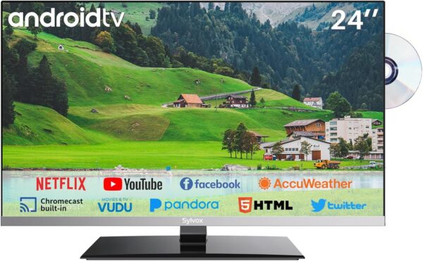SYLVOX 24 inch Smart TV with DVD Player Built in and Satellite Decoder, Google Play, Frameless RV TV 1080P FHD, Support WiFi Bluetooth, HDMI USB, Android 12V TV for Campervans, Motorhomes, Caravans - Image 2