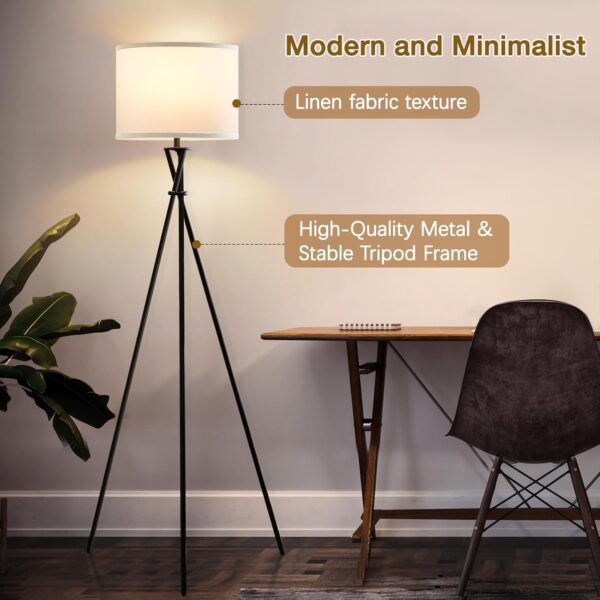 GyroVu Tripod Floor Lamp for Living Room, Standing Lamp with Foot Switch, Modern Floor Lamp with White Shade for Living Room, Bedroom, Office(Bulb Not Included) - Image 4
