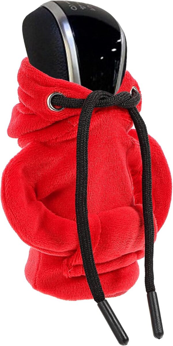 Grevosea Gear Shift Hoodie, Universal Car Shift Knob Cover Gear Shift Cover Shift Knob Hoodie Car Decor Cute Car Accessories for Women Auto Interior Accessories Fit Most Cars (Red) - Image 2