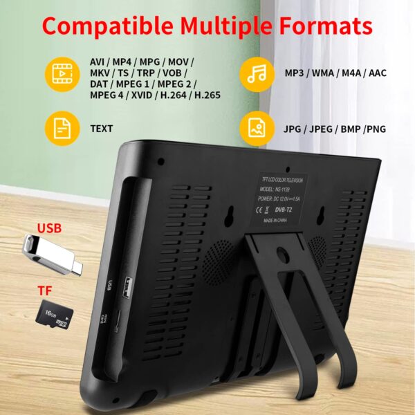 ZOSHING 10.1inch Small Portable TV with Digital DVB-T2,720P Screen for USB,Freeview,H.265,DC/12Volt IN,HDMI,AV input,for Mini Bedroom,Camping,Kitchen,Caravan - Image 4