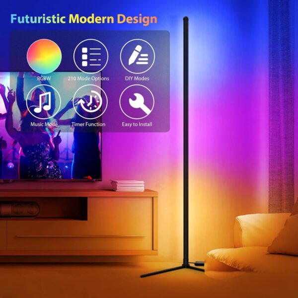 RAMSWIN LED Corner Floor Lamp RGB Corner Light 61.5'' Modern Standing Lamp with APP/Remote/Music Sync/16 Million Colour Changing/Dimmable Smart Floor Light for Bedroom Living Room - Image 3
