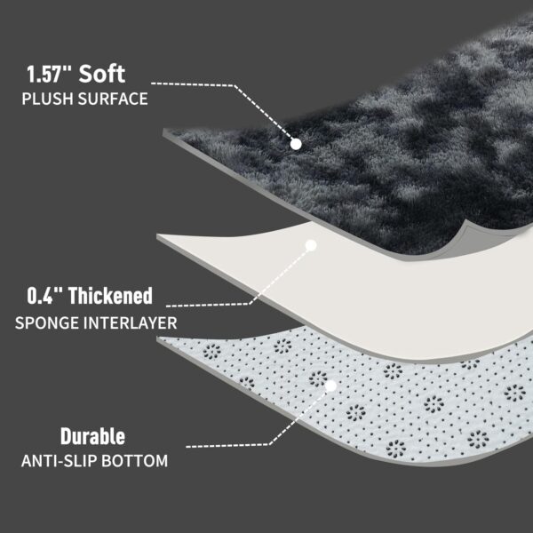 Yuanlne Rugs Living Room 200x300cm, Grey Area Rugs for Bedroom, Washable Anti Slip Extra Large Shaggy Soft Rug Fluffy Modern Floor Carpets Mat Beside Rugs for Kids Room (Tie Dye Dark Grey, 200x300) - Image 4