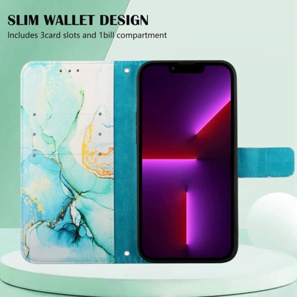 Knoowcase for Wallet Samsung Galaxy A14 Case Samsung A14 5G Shockproof PU Leather Case Marble Flip Bumper Case with Built-in Card Holder Protective Kickstand Skin Cover for Samsung A14, Green - Image 4