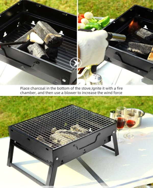 Barbecue Grill Portable grill Barbecue Table easy-to-use Foldable Charcoal Grill With handle, Stainless Steel Smoker Picnic for Outdoor Garden Terrace Camping Travel Hiking (black,16 * 16 * 3in) - Image 8