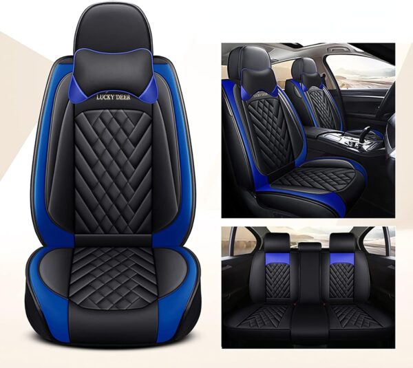 Eunncu Universal Car Seat Covers Waterproof Leather Full Set, Can Protect Front and Rear Seats, To Fit Most Cars, Side Airbag Compatible, Blue - Image 2
