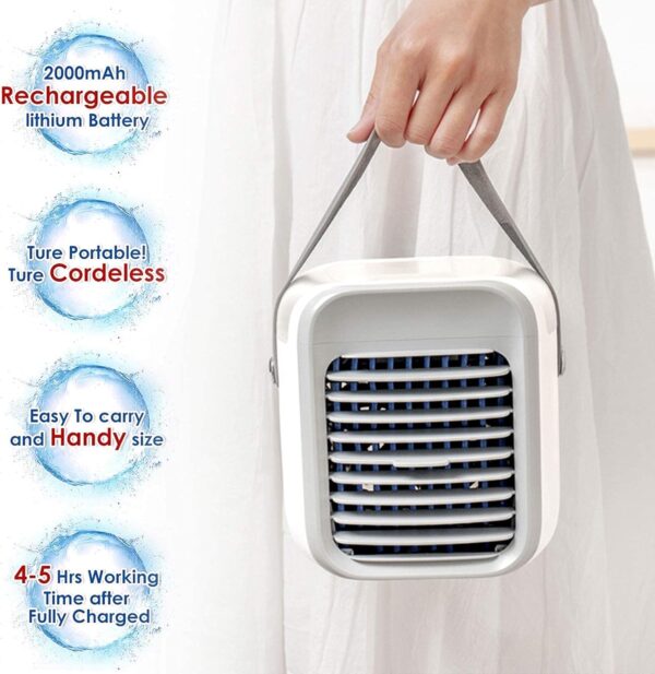Portable Air Cooler, Personal Mini Air Conditioner, 3 in 1 Mini Evaporative Conditioner with Handle / 7 LED Light/Humidifier/Purifier/ 3 Speeds Desktop Cooling Fan for Home, Office and Bedroom - Image 4