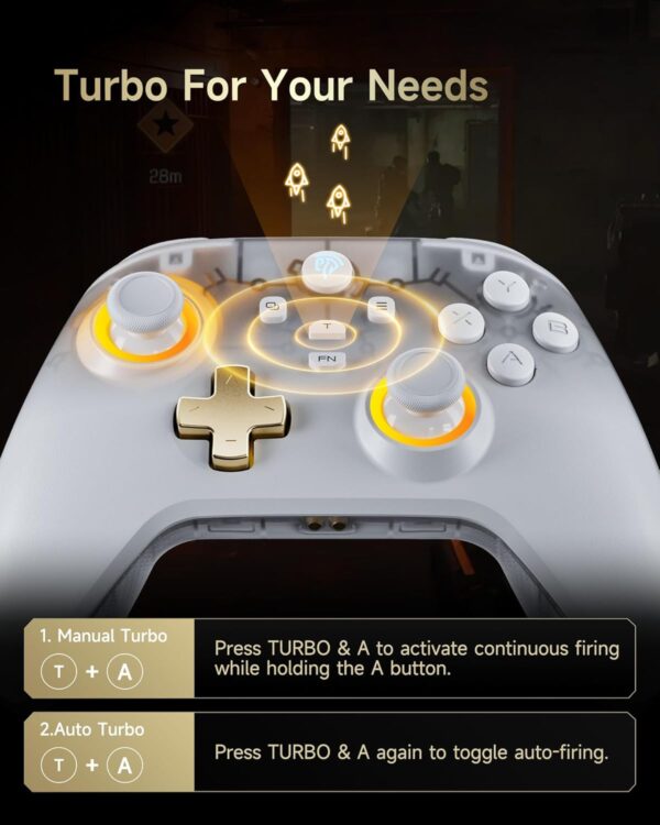 AKNES EasySMX D05 Wireless Gaming Controller with Charging Dock for PC/Switch/iOS/Android,Hall Effect Joystick & Triggers,2 Programmable Back Buttons,1000Hz Polling Rate,Adjustable RGB Lighting-White - Image 9