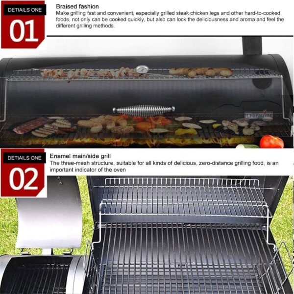 Charcoal Grill Portable Barbecue Grill BBQ Charcoal Grill Smoker Barbecue Grill Home Meat Cooker Smoker With Offset Smoker And Fold-Down Shelf, Outdoor Picnic Camping Garden Roaster For 8-12 People - Image 4