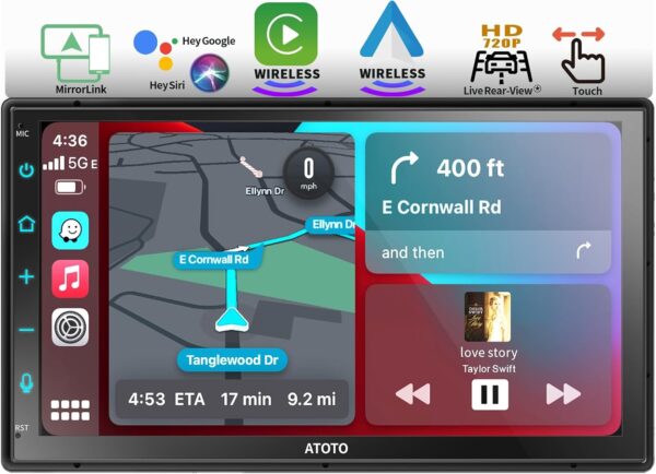 ATOTO F7 WE 7 inch Touchscreen Double DIN Car Stereo, Wireless CarPlay & Wireless Android Auto, Bluetooth Car Radio, RDS/FM/AM, MirrorLink, HD Live Rearview, Quick Charge, Voice Control, F7G2B7WE - Image 2