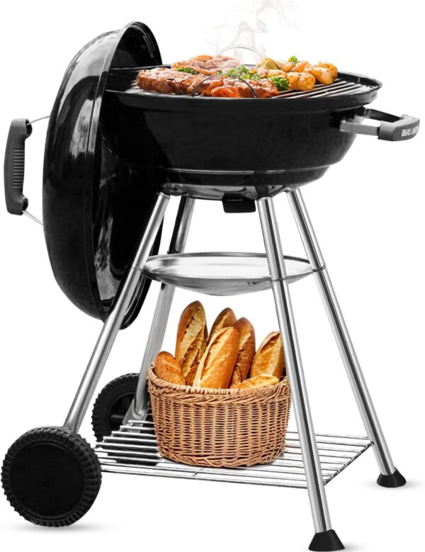 BEAU JARDIN Premium 18.1 Inch Charcoal Grill for Outdoor Cooking Barbecue Camping BBQ Coal Kettle Grill Tailgating Portable Heavy Duty Round with Thickened Grilling Bowl with Wheels BG231 - Image 2