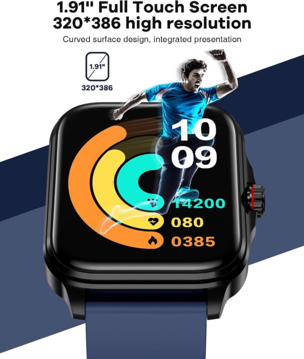 EGQINR Smart Watch, Fitness Watch with HRV/Mett/Heart Rate/Temperature/Blood Oxygen/Sleep Monitor, IP67 Waterproof Smartwatches Compatible with Android IOS Blue - Image 3