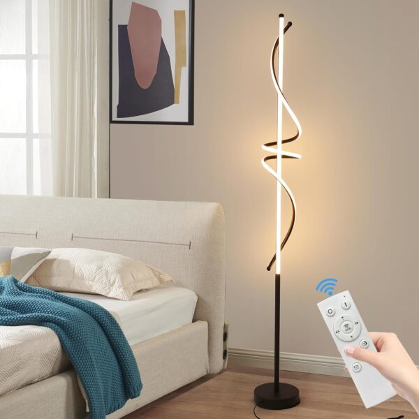 Mikeru Modern Spiral Floor Lamp with Foot Switch, 150cm Living Room Standing Lamp, 3000k/4500k/6500k Dimmable Floor Lamp, Brightness Adjustable 10%-100% Reading Lamp for Bedroom, Office, Study Room - Image 2