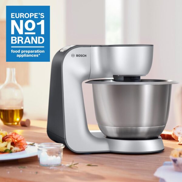 Bosch CreationLine 7 in 1 Stand Mixer MUM58259GB with 11 accessories, 7 Speeds, dough hook, whisk, beater, blender, juicer, mincer, shredder, 1000W, White/Silver - Image 3