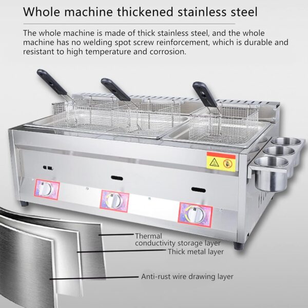 12L Large Capacity Gas Fryer, Stainless Steel LPG Fryer For Home And Commercial, Adjustable Firepower, With Baskets And Lids, For Chips Donuts Fish, Easy Clea - Image 4