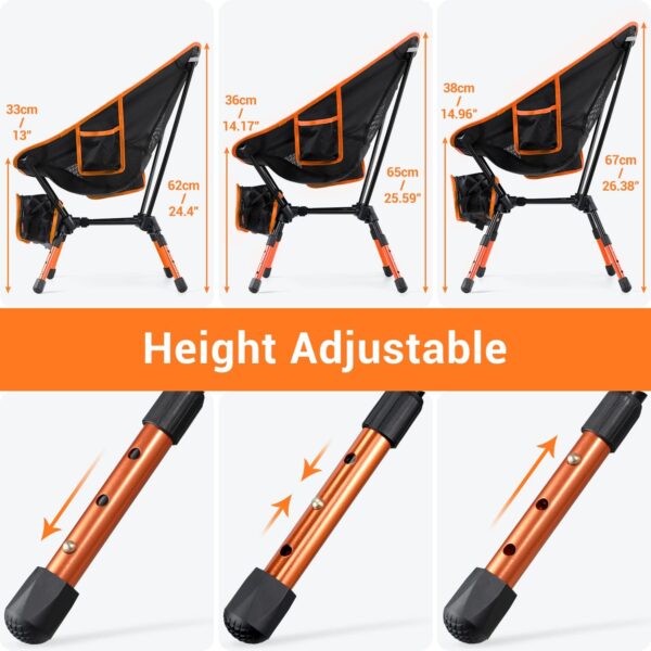 Sportneer Camping Chairs, Folding Chairs for Outside Adjustable Height Beach Chair for Adults Portable Camp Chairs Foldable Compact Backpacking Chair for Camping Hiking Picnic Outdoor - Image 4