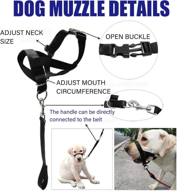 JSTHHTT 2PCS Head Collar, dog mouth harness, Head Collar for Medium Dogs, Adjustable Lightweight, Easy to Use, Adjustable and Easily Control, Professional Anti-Pull Training Aid (L,Black) - Image 5