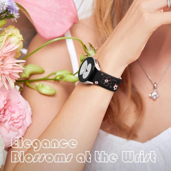 Mastten 20mm Flowers Engraved Strap Compatible with Samsung Galaxy Watch 7 6 5 4 Strap 40mm 44mm, Galaxy Watch FE / 6 4 Classic / 5 Pro/Watch 3 41mm / Active 2, Soft Silicone Sport Band for Women - Image 3