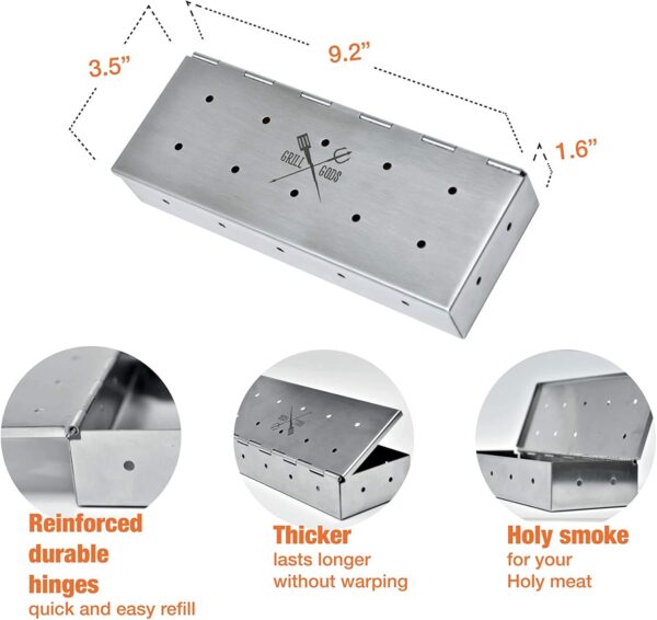 Grill Gods Smoker Box - Best in Grilling Accessories and Utensils! Thick Stainless Steel with Hinges - for Gas or Charcoal Barbecue Grills. Great Gift! - Image 7