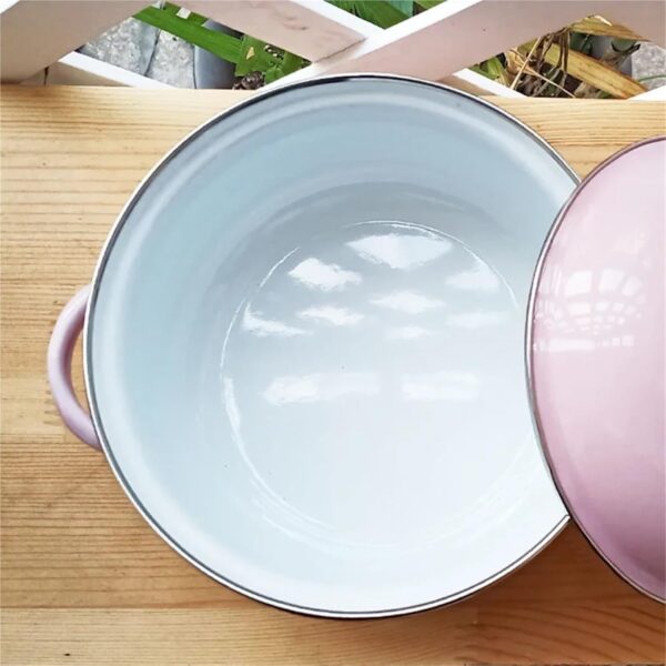 BOJHGO Casserole Dish 7 Inches Thicken Double Ears Stew Pot 1.5L Porcelain Enameled Soup Bowl With Lid Instant Noodle Bowl Induction Cooker Pot(PInk) - Image 8