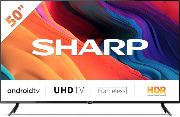 SHARP 4T-C50FL6KL2AB 50 Inch Smart TV 4K LED TV Unit with Google Assistant Hub, Freeview Play & Chromecast Device Built In, Android TV, UHD Frameless Television, 3x HDMI & 2x USB Bluetooth TV – Black - Image 2