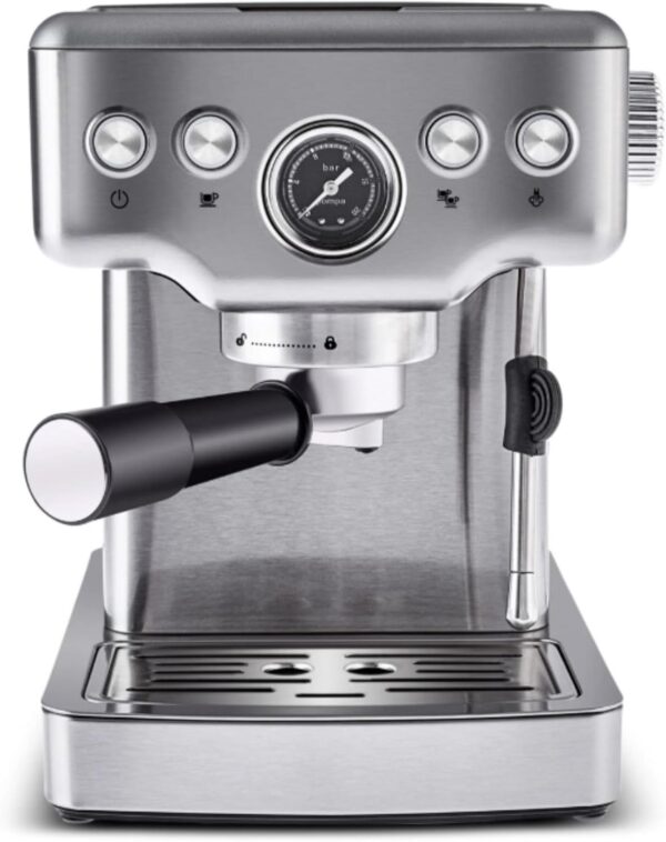 KARACA Coffee Art 20 Bar Espresso Coffee Makers with Grinder - 1.8 L Water Tank with Steam Milk Frother - Stainless Steel - Ideal for Making Latte, Cold Brew or Iced - Inox - Image 2