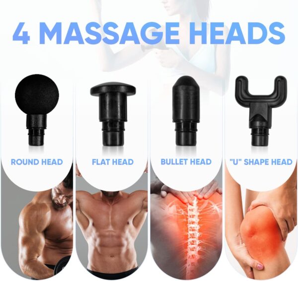 Massage Gun Back Massager (UK Company) 4 Massage Heads 4 Message Levels Muscle Massage Gun Deep Tissue Mini Massager - Image 4