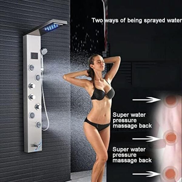 Stainless Steel Shower Panel Tower System,LED Rainfall Waterfall Shower Head 6-Function Faucet Rain Massage System with Body Jets - Image 5