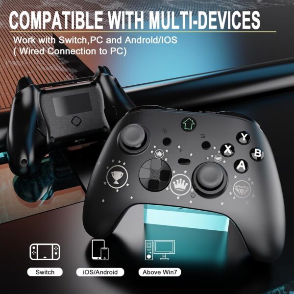 falafaso Switch Game Controller, Wireless Controller for Switch/Lite/OLED, Switch Joystick with RGB lights, Programmable Buttons, Turbo Function, Gyro Axis and Vibration(Diamond) - Image 4